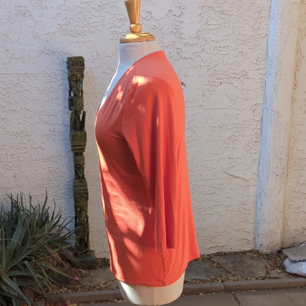 Chico's Coral V-Neck Long Sleeve Top - Picture 3 of 4